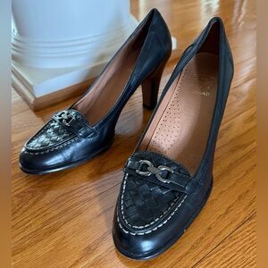 Circa Comfort 365 Joan & David Black Leather Heels Loafer Style Pumps